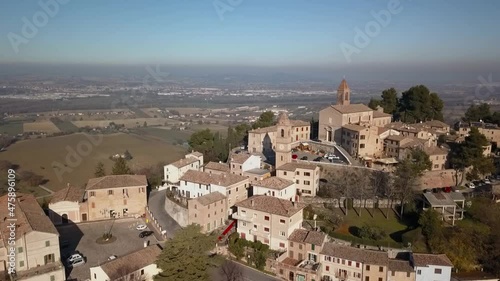Italia, dicembre 2021- vista aerea del borgo medievale di Montemaggiore al Metauro nella provincia di Pesaro e Urbino nella regione Marche photo