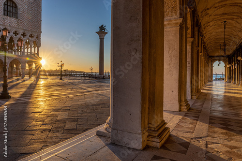 Beautiful sunrise on San Marco square, Venice Italy