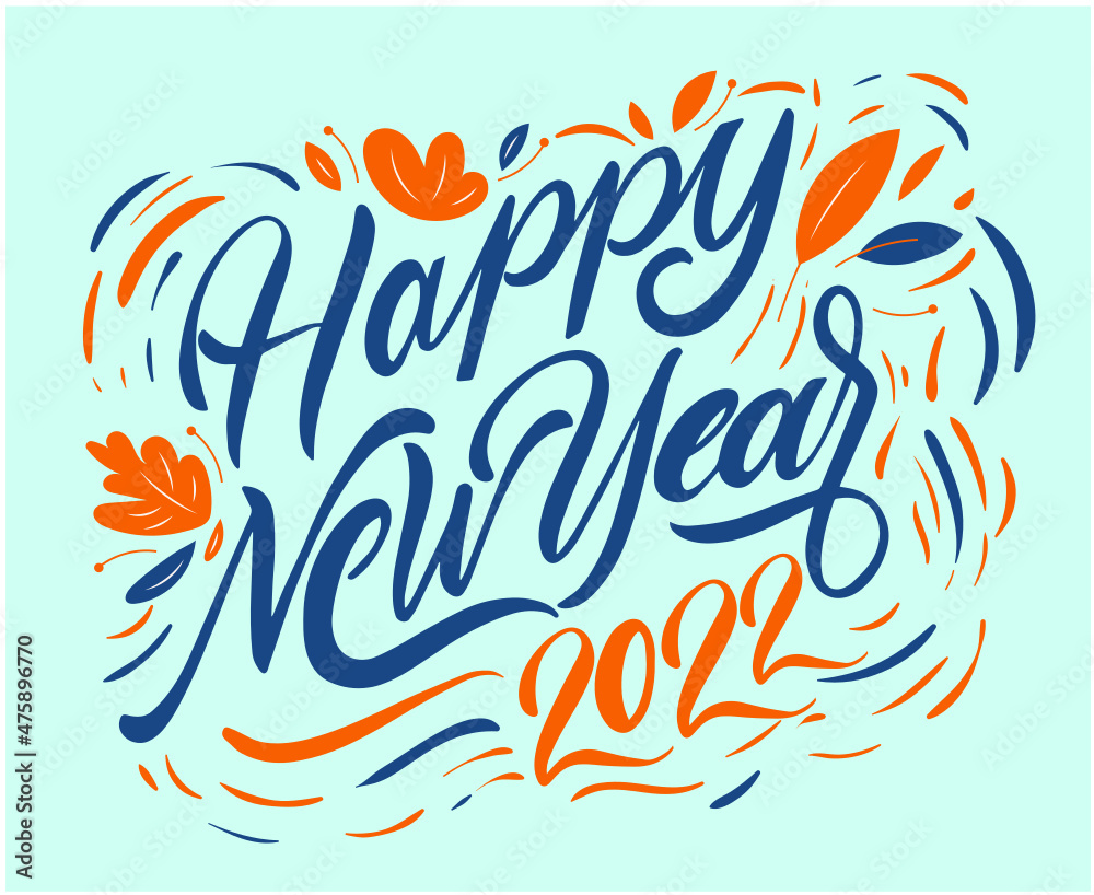 Happy New Year 2022 Abstract Vector Holiday Illustration Design Blue And Orange With Cyan Background Happy New Year 2022 Abstract Vector Holiday Illustration Design Blue And Orange With Cyan Background