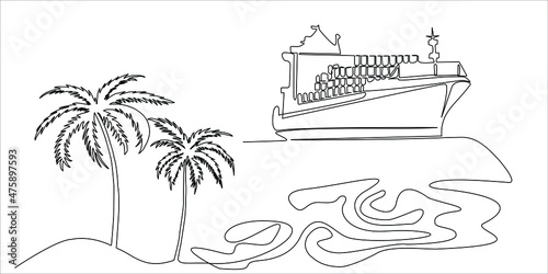 Obraz na plátně continuous line drawing of palm trees and yachts