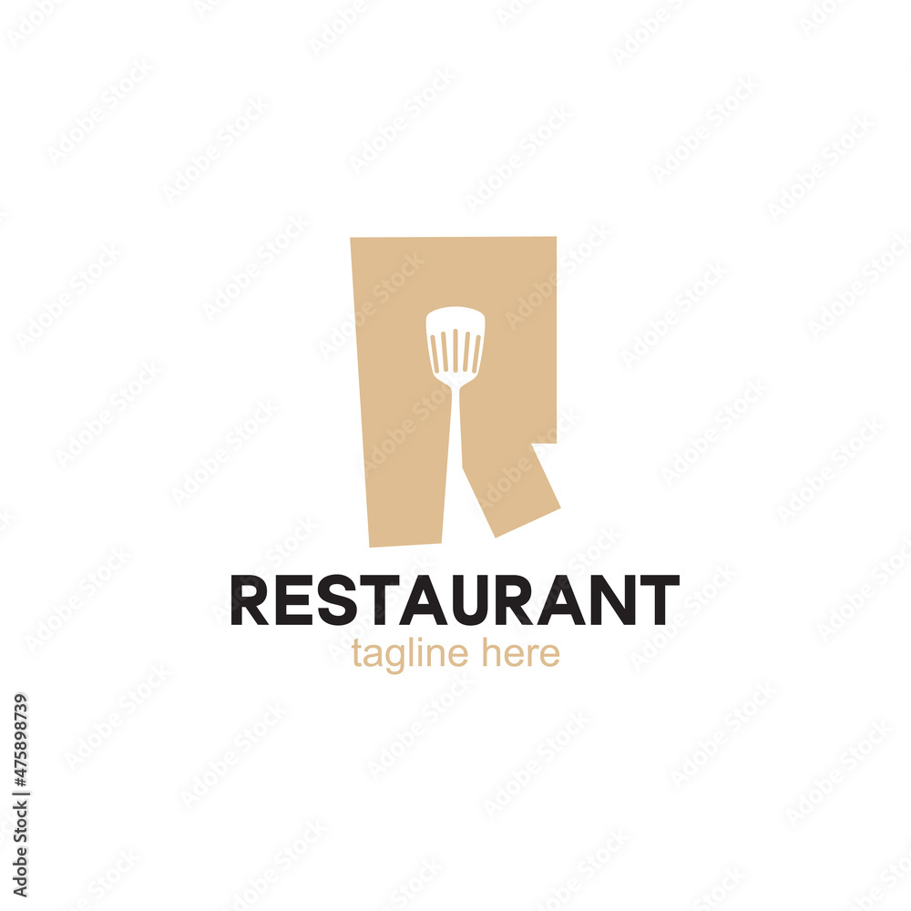 Fototapeta premium Restaurant logo with spoon and fork icon, modern concept of lines.