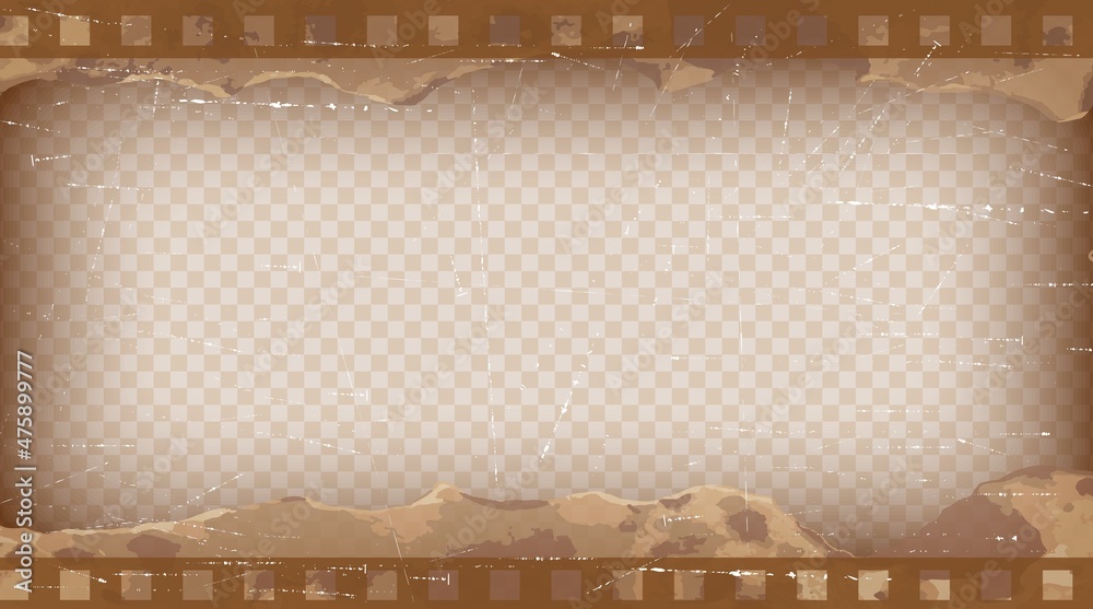 Old brown cinematic frame on a transparent background. Scratched