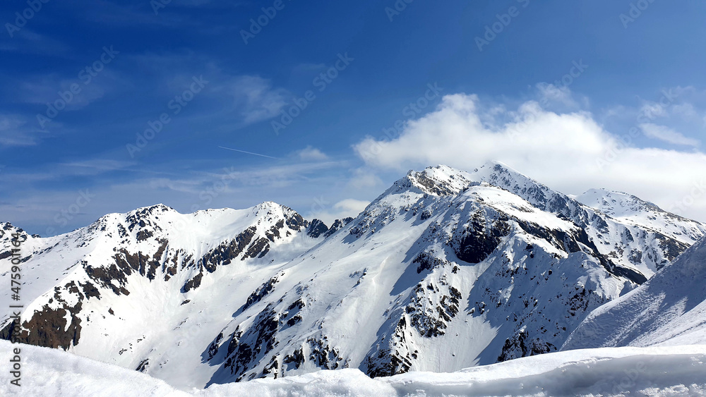 snow covered mountains, viewpoint from Serbota Ridge, Fagaras Mountains, Romania 