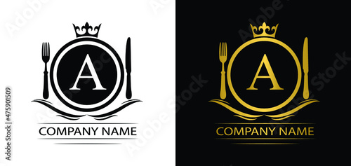 letter A restaurant logo template luxury royal food  vector company  decorative emblem with crown  