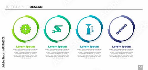Set Bicycle sprocket crank, Swiss army knife, air pump and chain. Business infographic template. Vector