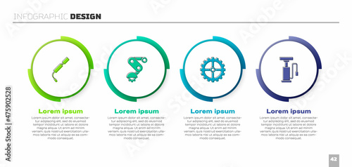 Set Bicycle air pump, Derailleur bicycle rear, sprocket crank and . Business infographic template. Vector