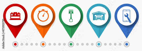 Car workshop, auto service concept vector icon set, flat design pointers, infographic template