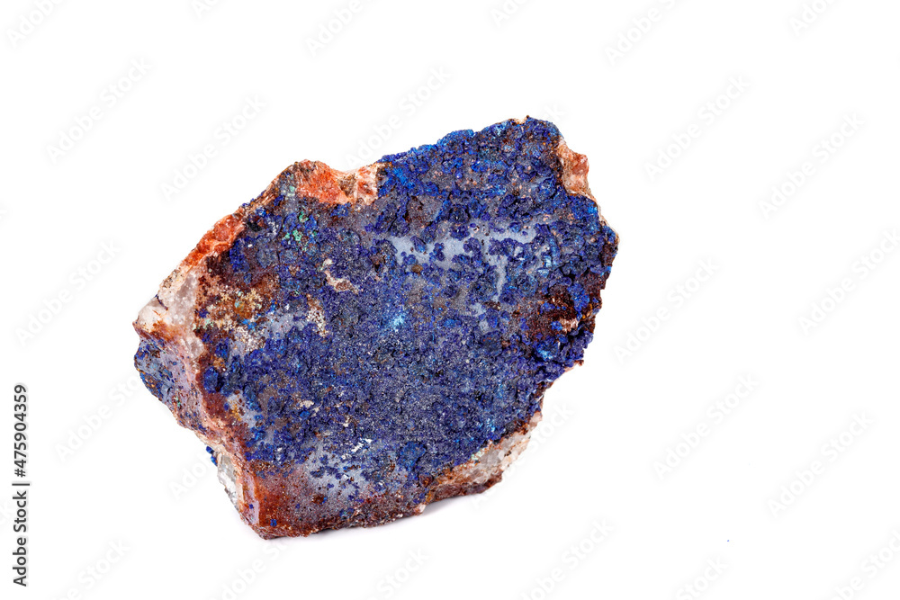 Macro mineral stone Malachite and Azurite against white background