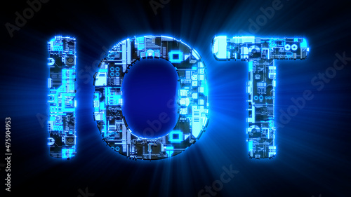 IOT shining blue digital cyber text  isolated - industrial 3D illustration