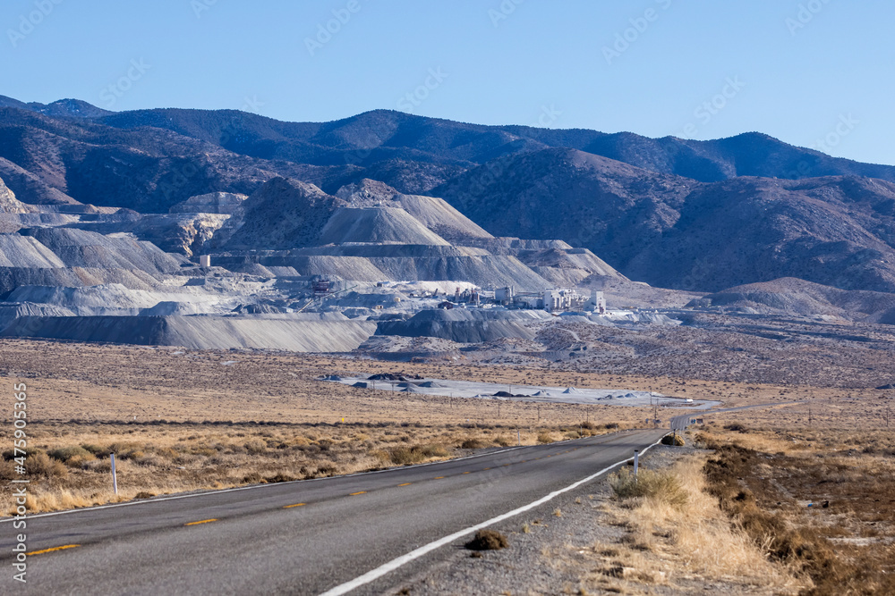 Road leading towards mining operation on a mountain in gabbs nevada.