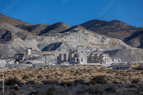 Magnesium carbonate mining operation set into a mountain in Nevada photo