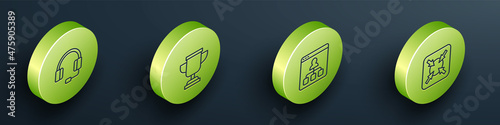Set Isometric line Headphones, Award cup, Online education and Target icon. Vector