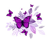Abstraction from Violet flowers and butterflies. Vector illustration
