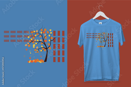 Spring wall and tree t shirt design template