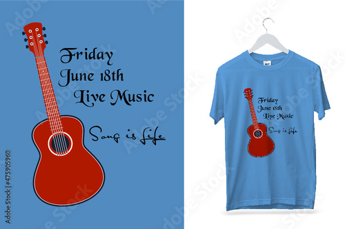 guitar with notes  t shirt design template