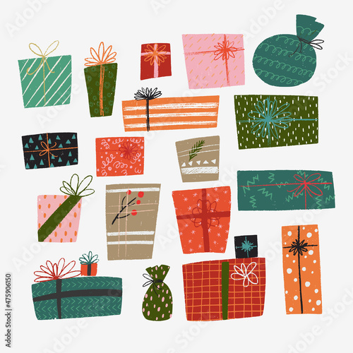 Set of hand drawn presents and gift boxes