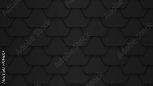 Black hexagon paper banner with falling shadow - vector
