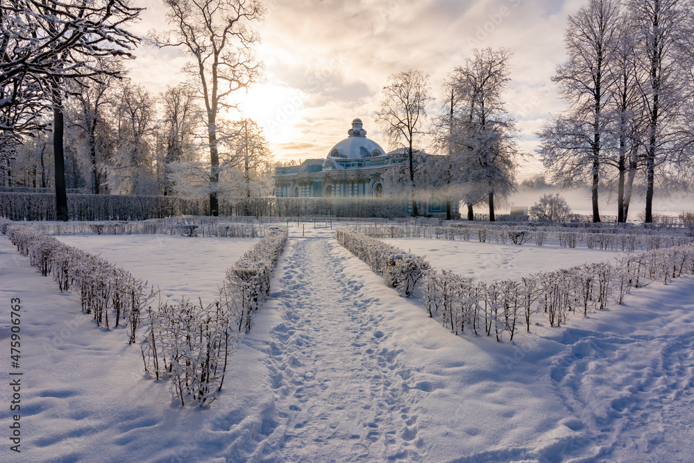 Grotto pavilion in Catherine park in winter, Tsarskoe Selo (Pishkin), Saint Petersburg, Russia