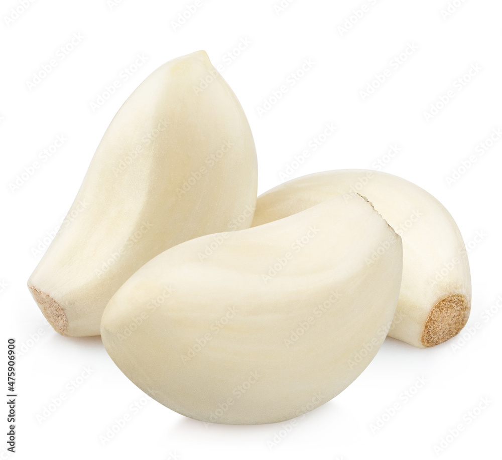 Peeled garlic cloves, isolated on white background Peeled garlic cloves, isolated on white background