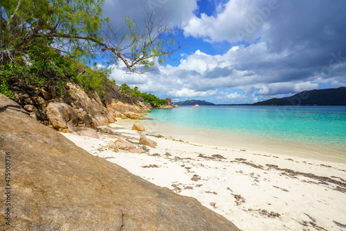tropical anse st jose on curieuse island on the seychelles