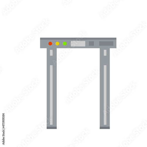 Metal detector. Safety frame. Checking dangerous items. Airport counterterrorism equipment. Modern technological gates and entrance. Flat illustration
