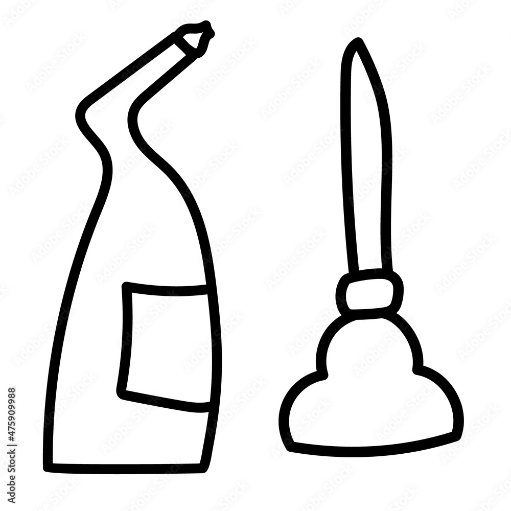 pipe cleaner and plunger set for cleaning pipes and sewers vector illustration doodle style pipe cleaner and plunger set for cleaning pipes and sewers vector illustration doodle style