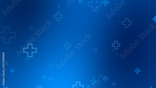 Abstract medical blue cross neon light shapes pattern background.