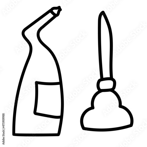 pipe cleaner and plunger set for cleaning pipes and sewers vector illustration doodle style