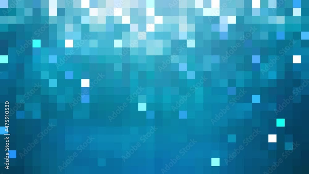 Blue abstract technological background of animated pixels falling like a waterfall 