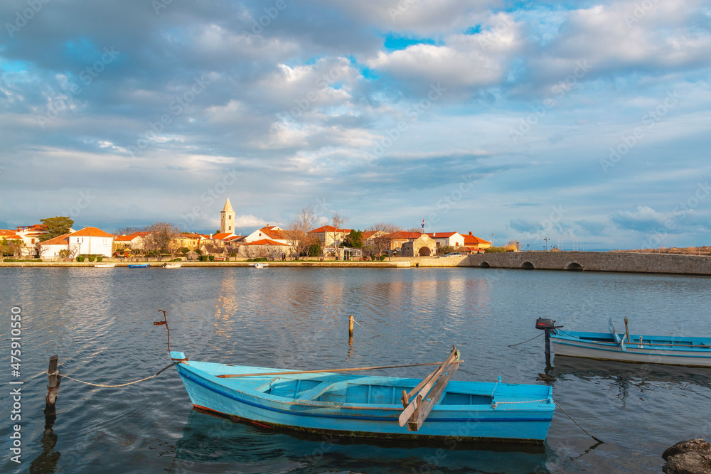 Beautiful view of Nin town with moored boats, Dalmatia, Croatia