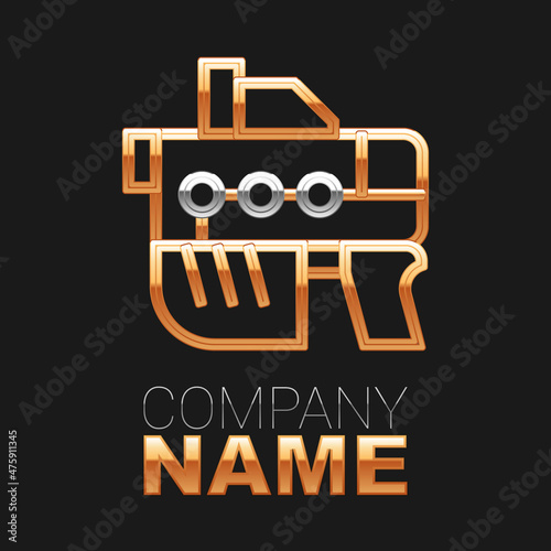 Line Futuristic space gun blaster icon isolated on black background. Laser Handgun. Alien Weapon. Colorful outline concept. Vector