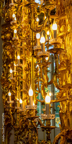 Antique gilded lamp. Detail of the interior.