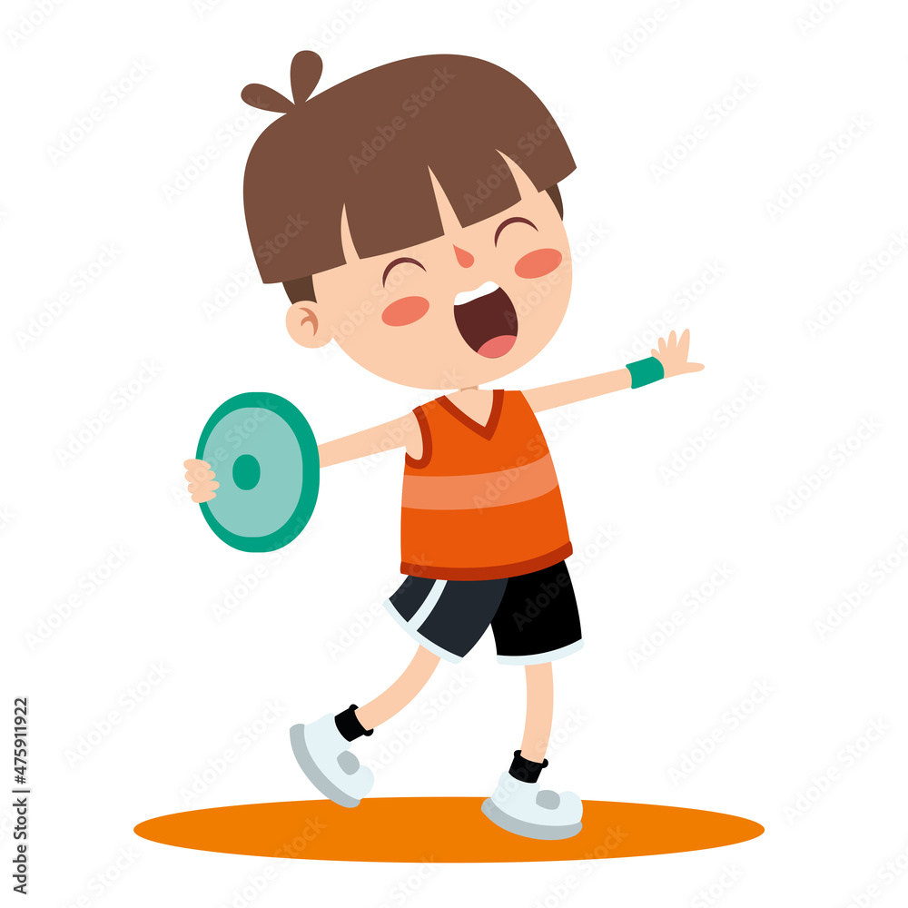 Cartoon Illustration Of A Kid Playing Discus Throw Cartoon Illustration Of A Kid Playing Discus Throw