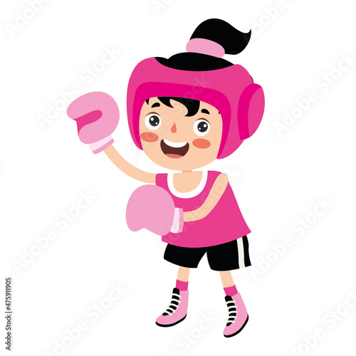 Cartoon Illustration Of A Kid Boxing