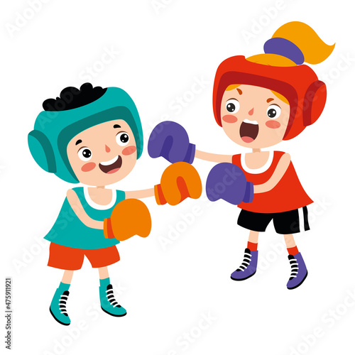 Cartoon Illustration Of A Kid Boxing
