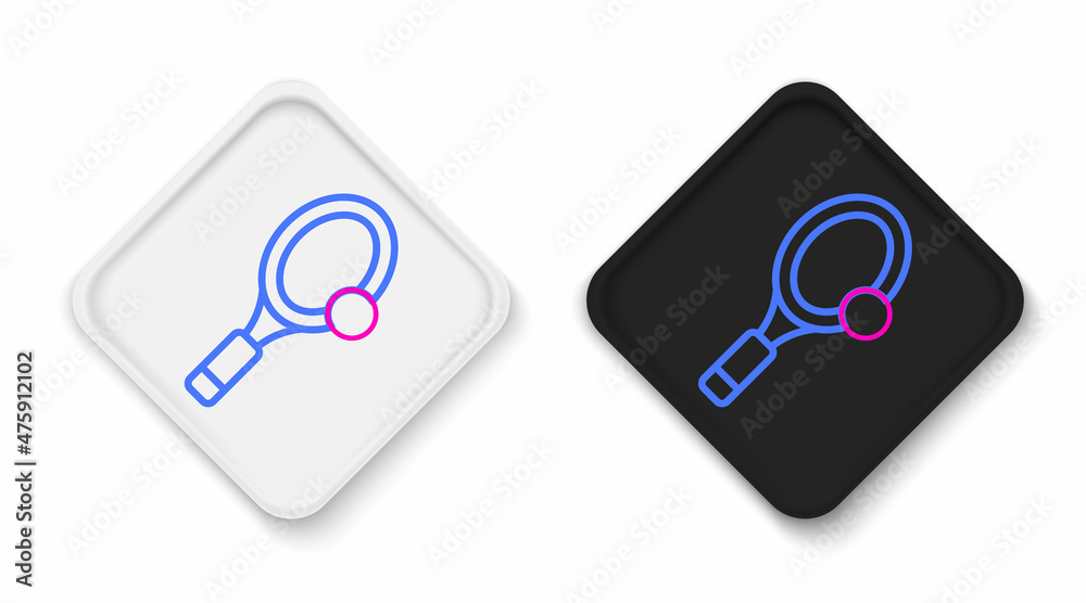 Line Tennis racket with ball icon isolated on white background. Sport equipment. Colorful outline concept. Vector Line Tennis racket with ball icon isolated on white background. Sport equipment. Colorful outline concept. Vector