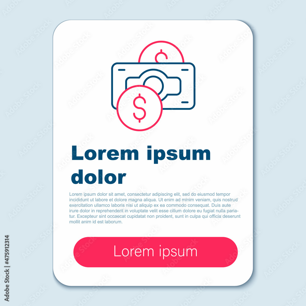 Line Stacks paper money cash icon isolated on grey background. Money banknotes stacks. Bill currency. Colorful outline concept. Vector Line Stacks paper money cash icon isolated on grey background. Money banknotes stacks. Bill currency. Colorful outline concept. Vector