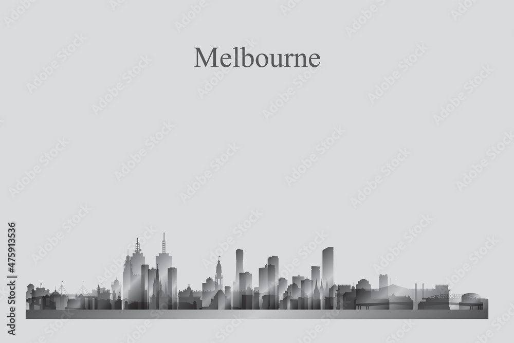 Obraz premium Melbourne city skyline silhouette in a grayscale