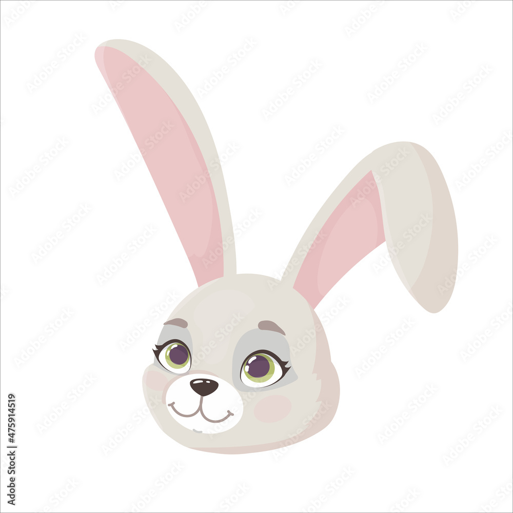 Muzzle of a Cute rabbit in a cartoon style. Emotions in animals. Vector illustration isolated on white background. Muzzle of a Cute rabbit in a cartoon style. Emotions in animals. Vector illustration isolated on white background.