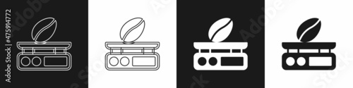 Set Electronic coffee scales icon isolated on black and white background. Weight measure equipment. Vector