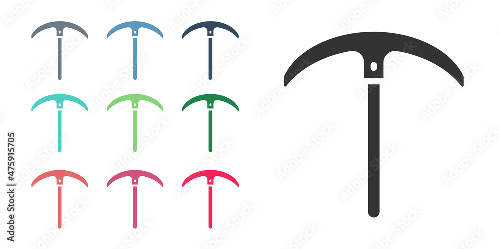 Black Pickaxe icon isolated on white background. Set icons colorful. Vector