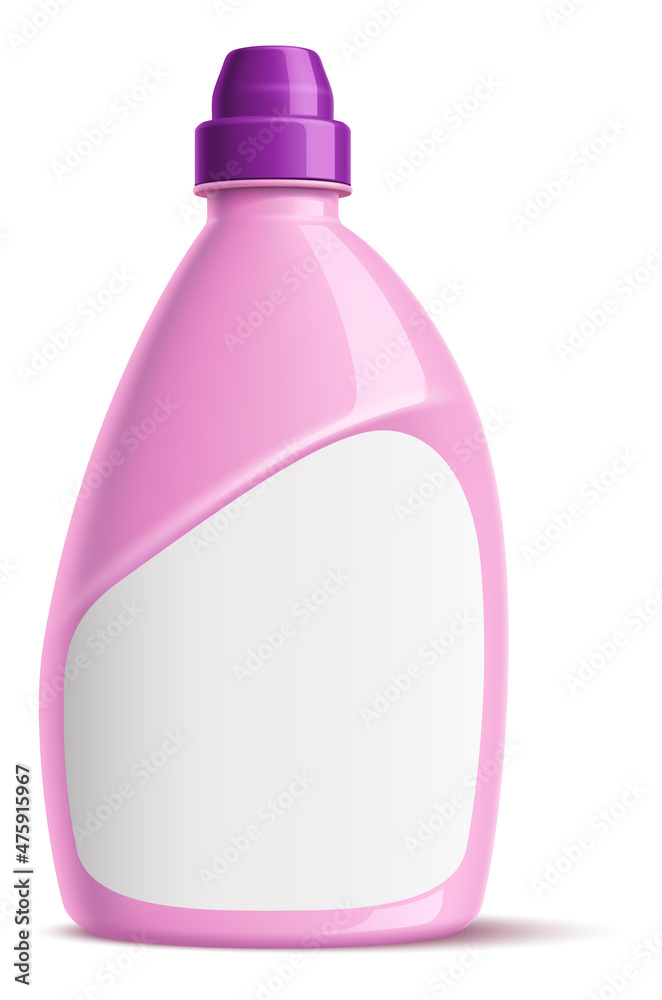 Pink laundry detergent bottle. Realistic plastic container with blank label Pink laundry detergent bottle. Realistic plastic container with blank label