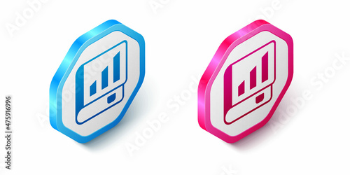 Isometric Financial book icon isolated on white background. Hexagon button. Vector