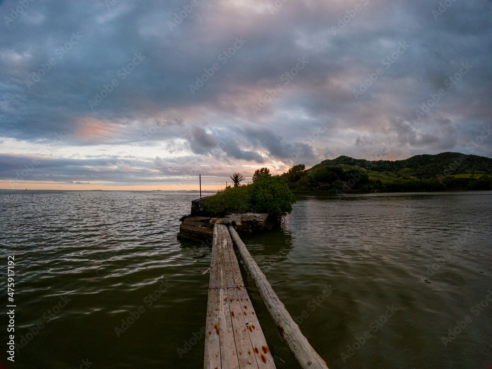Obraz premium View of the sea during sunset at 'La Case du Pecheur' which is located at Bambous Virieux, Mauritius