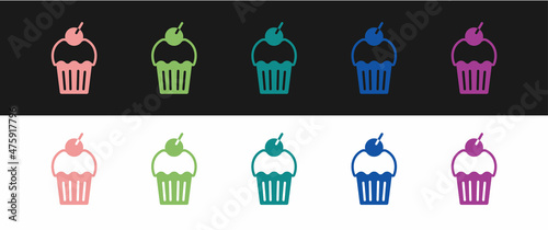 Set Muffin icon isolated on black and white background. Vector