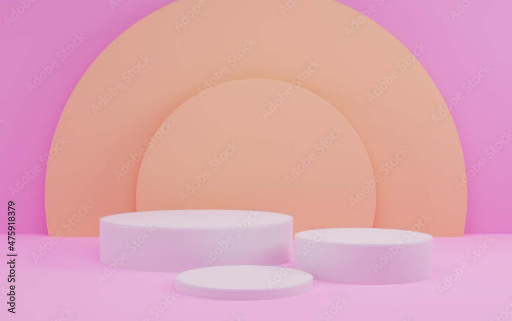 3d rendering studio with geometric shapes, podium on the floor. Platforms for product presentation, mock up background. Abstract composition in minimal design. 3d rendering studio with geometric shapes, podium on the floor. Platforms for product presentation, mock up background. Abstract composition in minimal design.