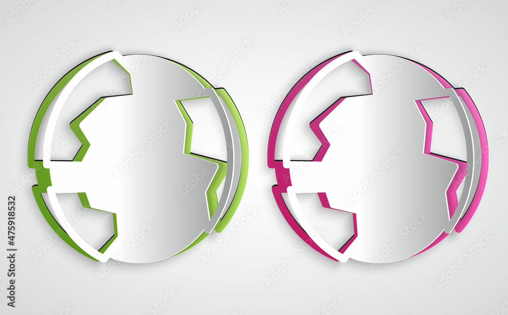 Paper cut Worldwide icon isolated on grey background. Pin on globe. Paper art style. Vector Paper cut Worldwide icon isolated on grey background. Pin on globe. Paper art style. Vector