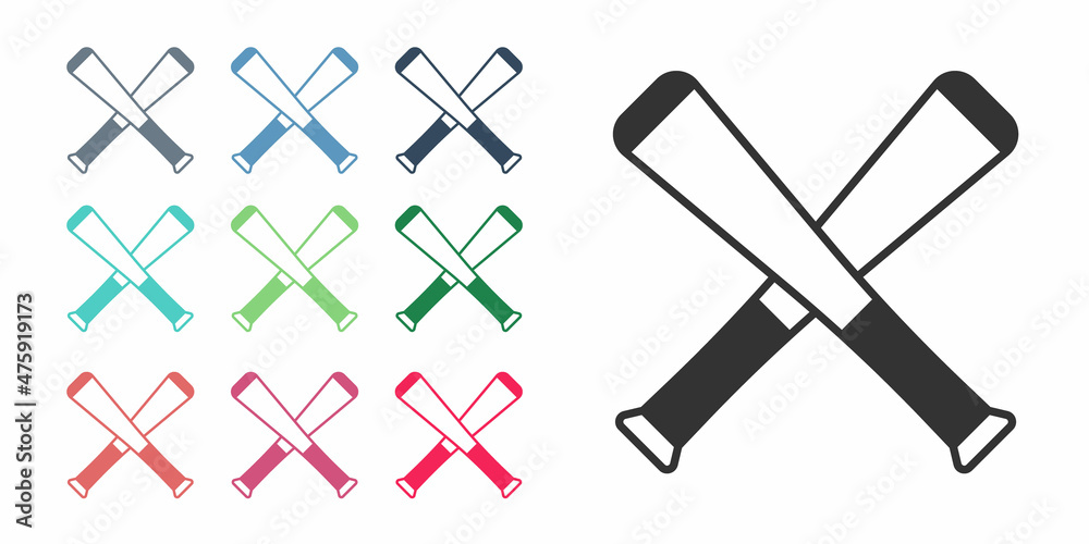 Black Crossed baseball bat icon isolated on white background. Set icons colorful. Vector Black Crossed baseball bat icon isolated on white background. Set icons colorful. Vector