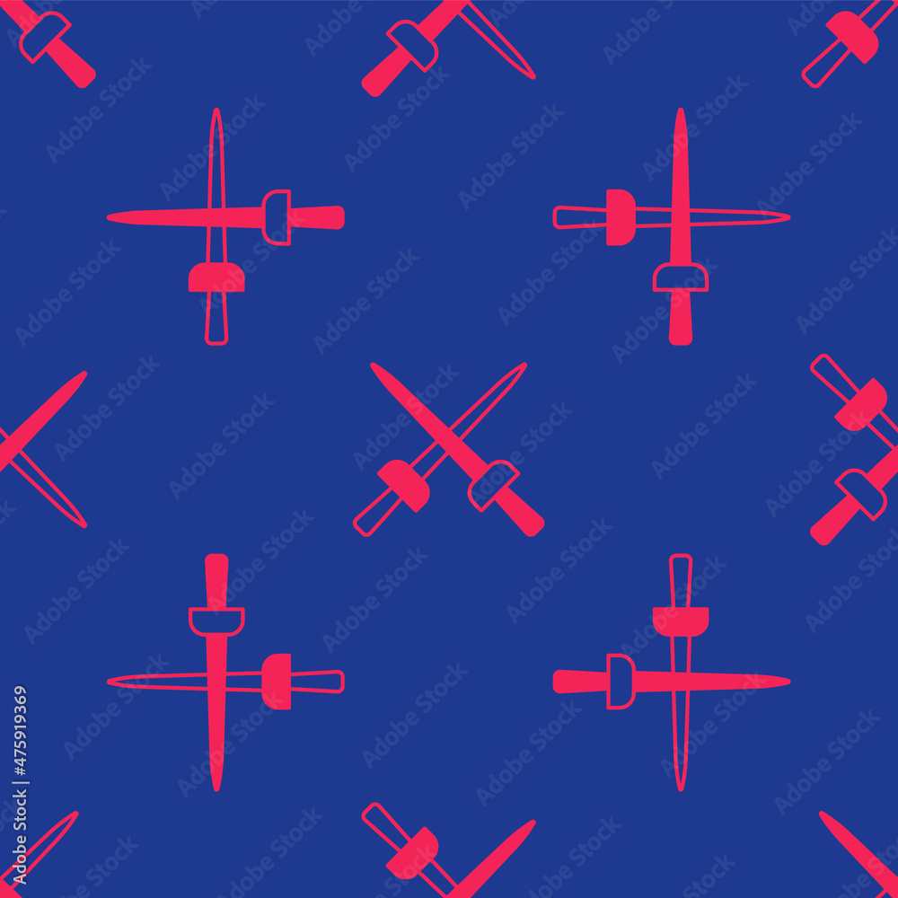 Red Fencing icon isolated seamless pattern on blue background. Sport equipment. Vector