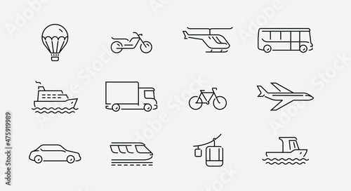 Transport icons set in linear style. Transportation symbol